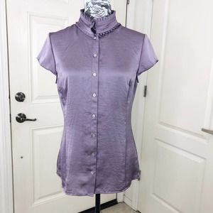 Mandarin Pleated Collar Short Sleeve